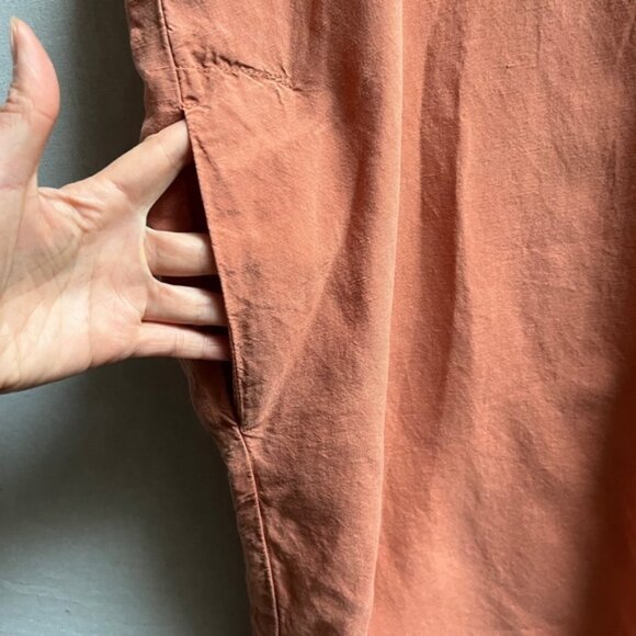 Ischiko linen blend orange short sleeve dress Sz XXL 24” PTP - Picture 3 of 11